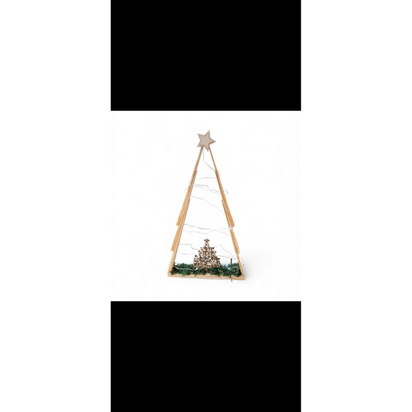 Set of 3 Rustic Wooden Christmas Trees with Lights, 10, 13.5, 15 in. Heights - Picture 9 of 13